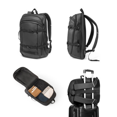 KAMPALA. Mochila para computador portátil em poliéster reciclado 900D de alta densidade, com revestimento resistente à água e fo